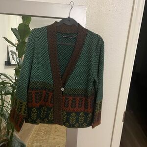 Gudrun Sjoden Forest Green and Rust Cardigan